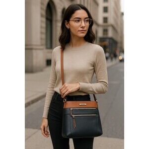 BOSTANTEN Women’s Crossbody Bag Trendy Vegan Leather Hobo Purse Black Tan